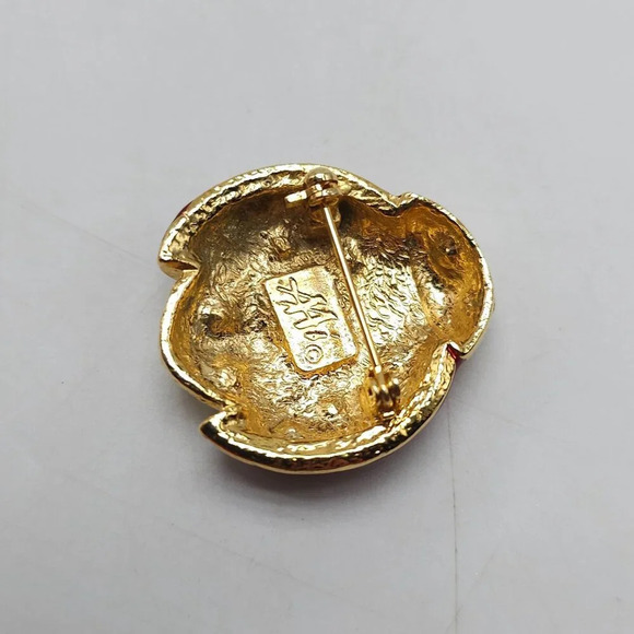 Vintage AAi Ladybug Brooch Pin Red & Gold Enamel Rhinestones 1.5" - Picture 3 of 4